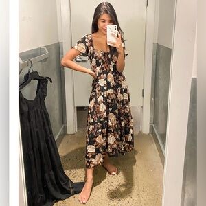 Abercrombie and Fitch Brown Floral Flutter sleeve Midi Dress